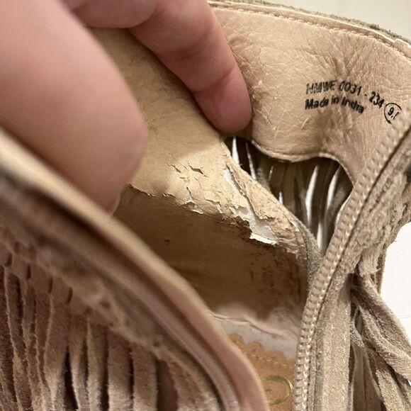 Naughty Monkey Tan Suede Ankle Strap Fringe Open Toe Wedge Shoes Womens 9.5 - Picture 8 of 13